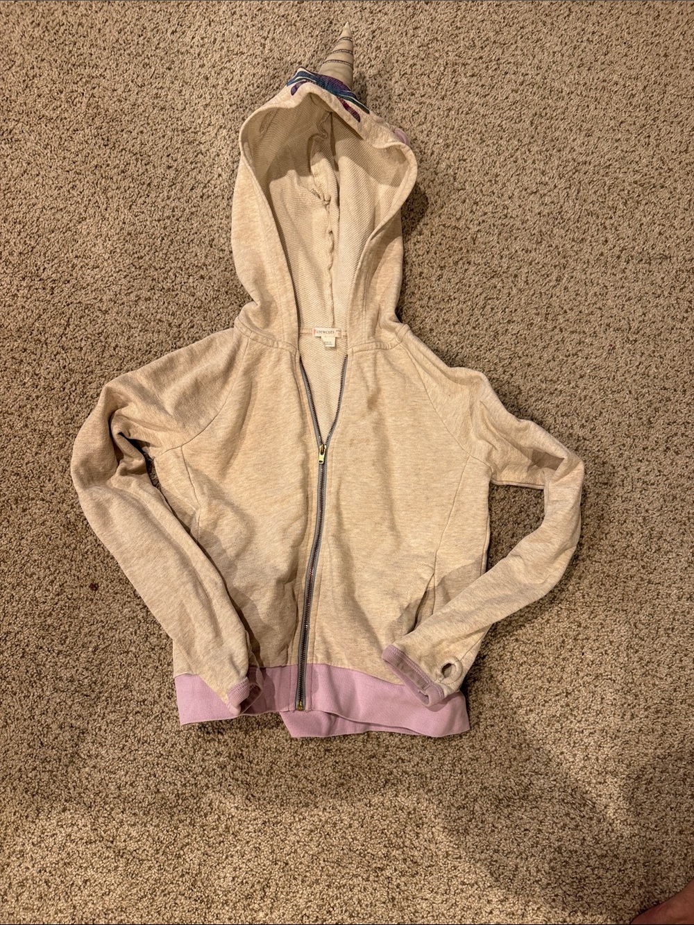 J. Crew Kids Beige Zip Hoodie with Lavender Hem